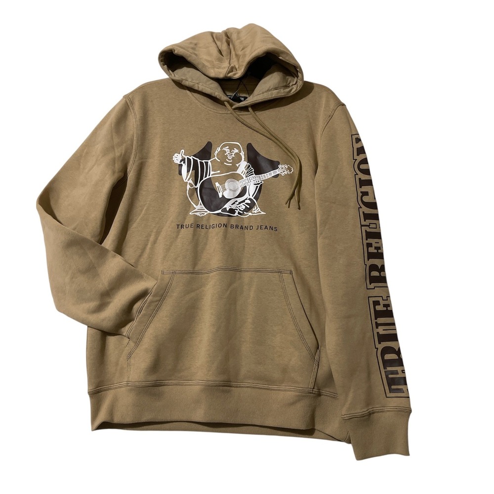 True Religion Mens Travertine Tan Buddha Graphic Pullover Hoodie Medium New